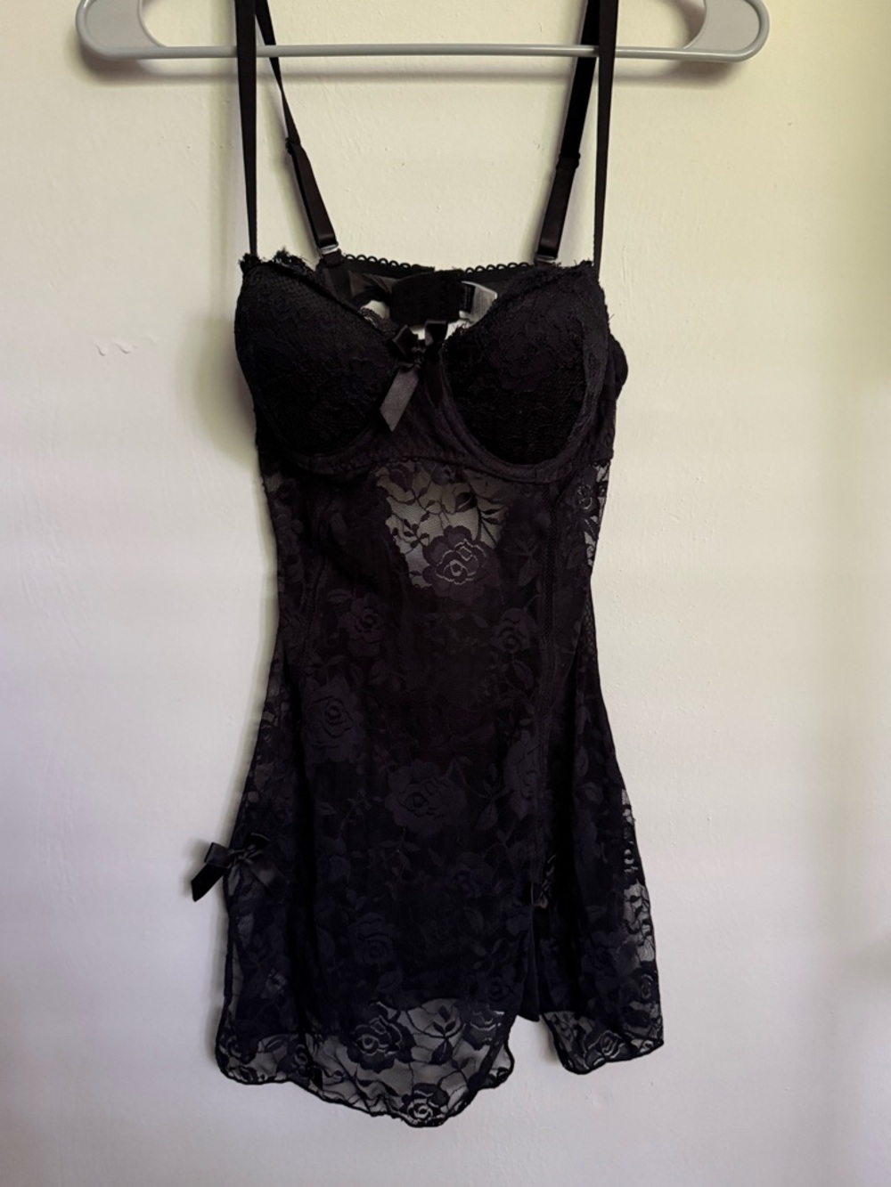Rampage Black Lace Babydoll Chemise with Underwire